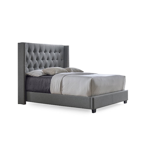Baxton Studio Katherine Grey Nail head Trim King Size Wingback Bed 115-6279 - main